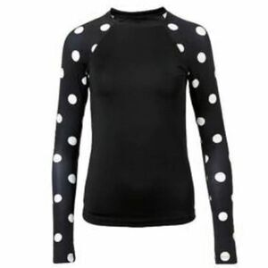 Billabong Black Long-Sleeve Rash Guard with White Polka Dot Sleeves